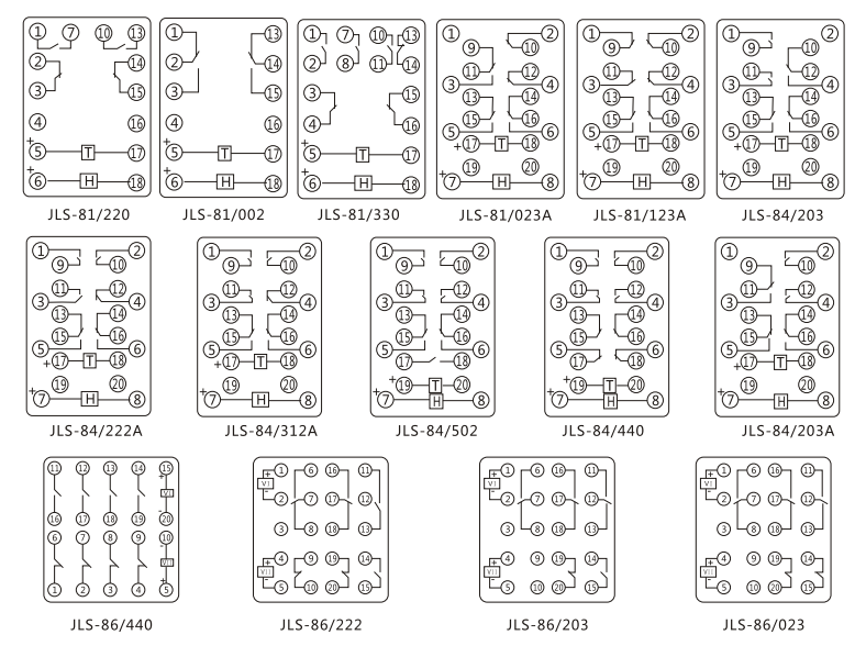 JLS-81/023A靜態(tài)雙位置繼電器內部及外引接線圖(正視圖) JLS-81/023A靜態(tài)雙位置繼電器內部及外引接線圖(正視圖)