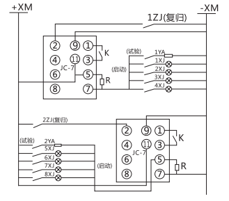 JC-7/11沖擊繼電器電器典型接線圖 JC-7/11沖擊繼電器電器典型接線圖