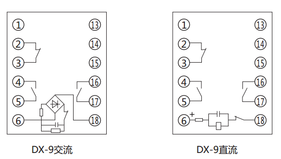 DX-9閃光信號(hào)繼電器內(nèi)部接線及外引接線圖 DX-9閃光信號(hào)繼電器內(nèi)部接線及外引接線圖