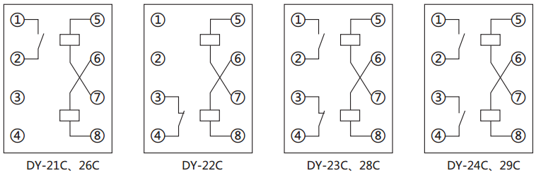 DY-28C電壓繼電器內(nèi)部接線(xiàn)圖 DY-28C電壓繼電器內(nèi)部接線(xiàn)圖
