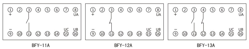 BFY-12A負序電壓繼電器內(nèi)部接線及外引接線圖 BFY-12A負序電壓繼電器內(nèi)部接線及外引接線圖