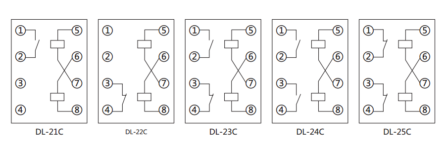 DL-21C系列電流繼電器內(nèi)部接線及外引接線(正視圖) DL-21C系列電流繼電器內(nèi)部接線及外引接線(正視圖)
