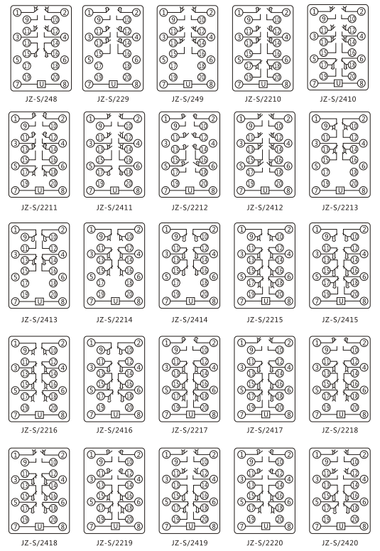 JZ-S/341靜態(tài)可調(diào)延時(shí)中間繼電器內(nèi)部接線(xiàn)圖及外引接線(xiàn)圖 JZ-S/341靜態(tài)可調(diào)延時(shí)中間繼電器內(nèi)部接線(xiàn)圖及外引接線(xiàn)圖