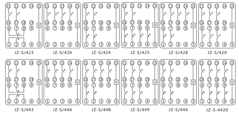 JZ-S/444靜態(tài)可調(diào)延時中間繼電器內(nèi)部接線圖及外引接線圖 JZ-S/444靜態(tài)可調(diào)延時中間繼電器內(nèi)部接線圖及外引接線圖