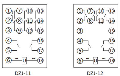DZJ-11交流中間繼電器內(nèi)部接線圖及外引接線圖 DZJ-11交流中間繼電器內(nèi)部接線圖及外引接線圖